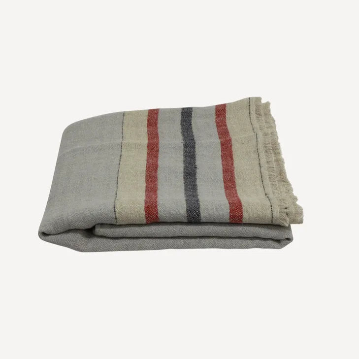 Herringbone Stripe Linen Throw - Grey