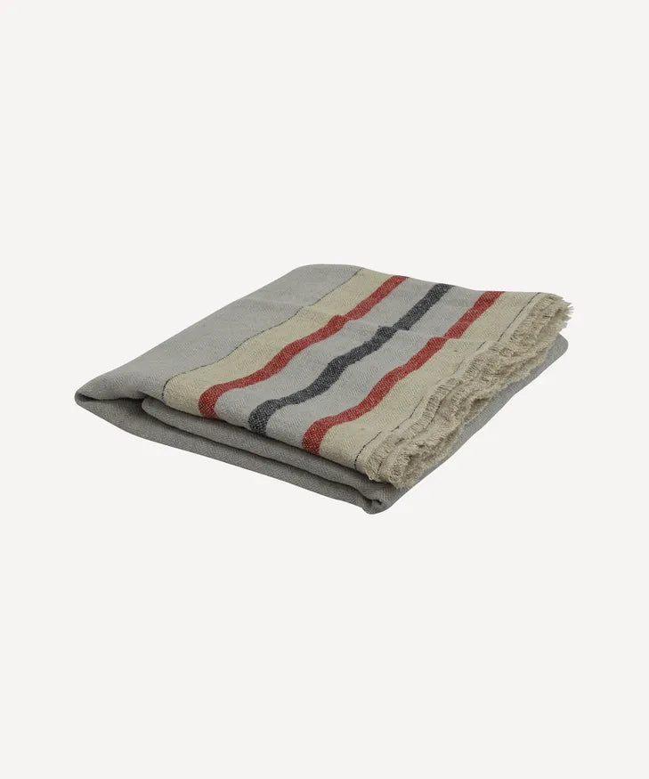 Herringbone Stripe Linen Throw - Grey