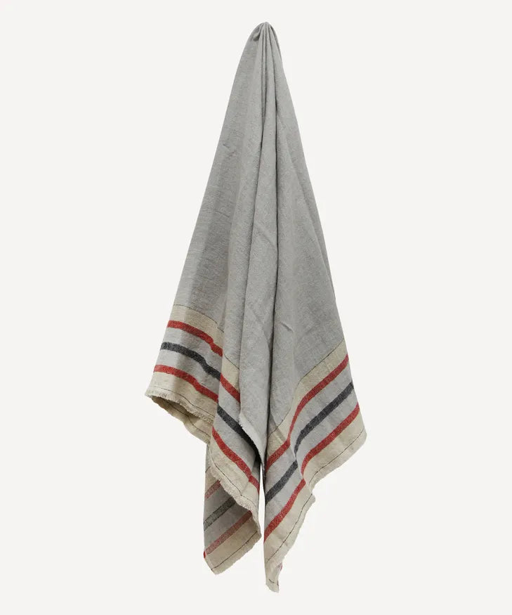 Herringbone Stripe Linen Throw - Grey