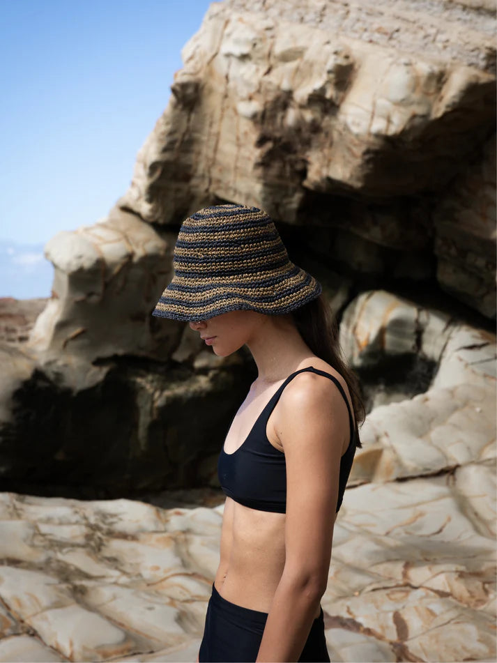 So Relaxed Sunhat - Black & Moss Stripes