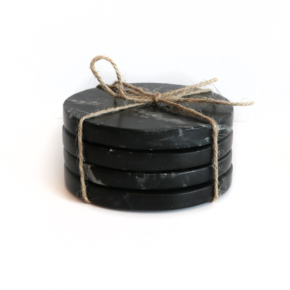 Black Marble Round Coasters - 4 Pack