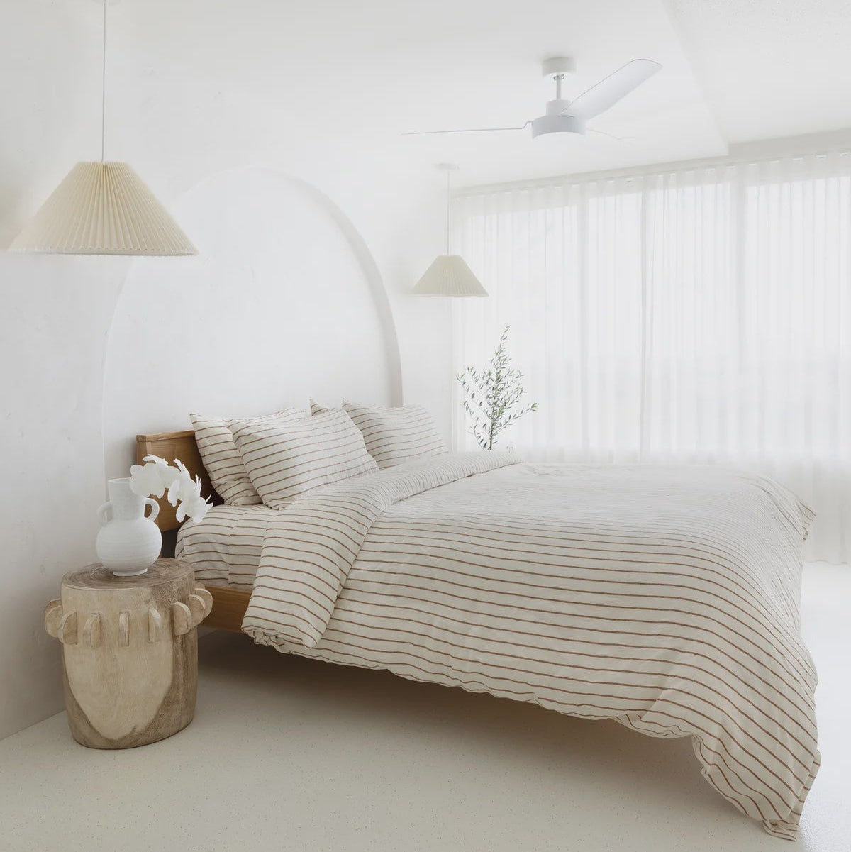 Tan Stripe - Linen Duvet Cover