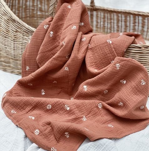 Rust Embroidered Blanket