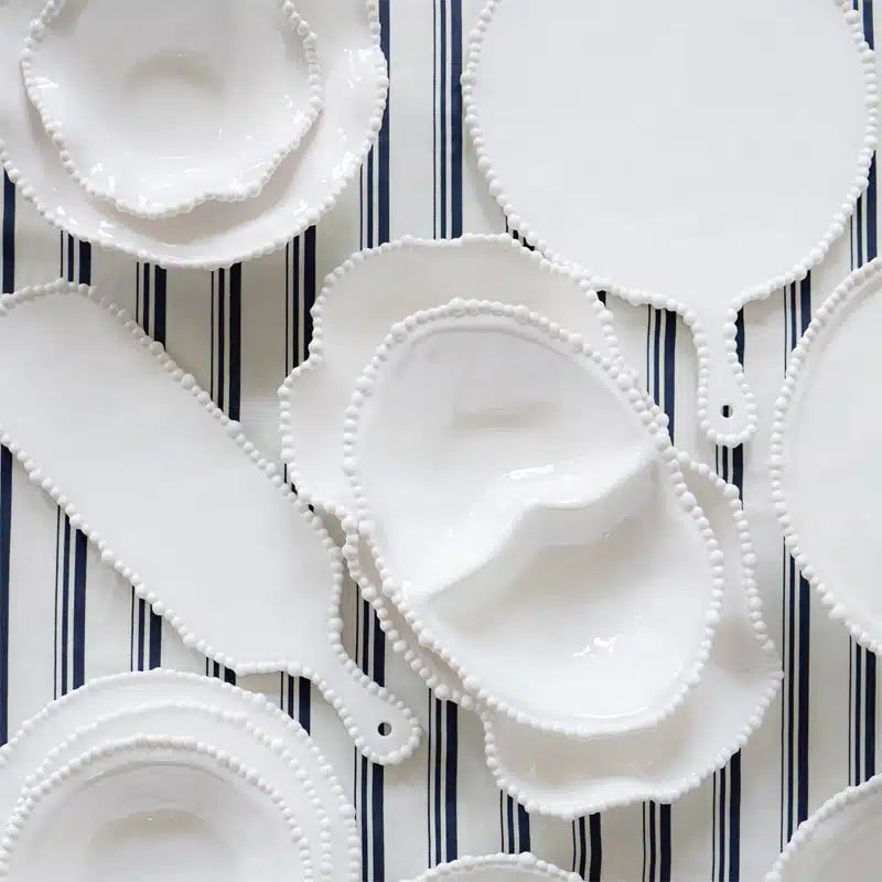 Melamine Pearl Platter Handle Round - White