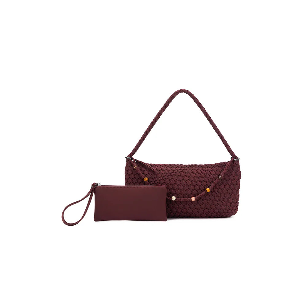Nolita 2 Piece Eastwest Handwoven Suedette Handbag - Burgundy