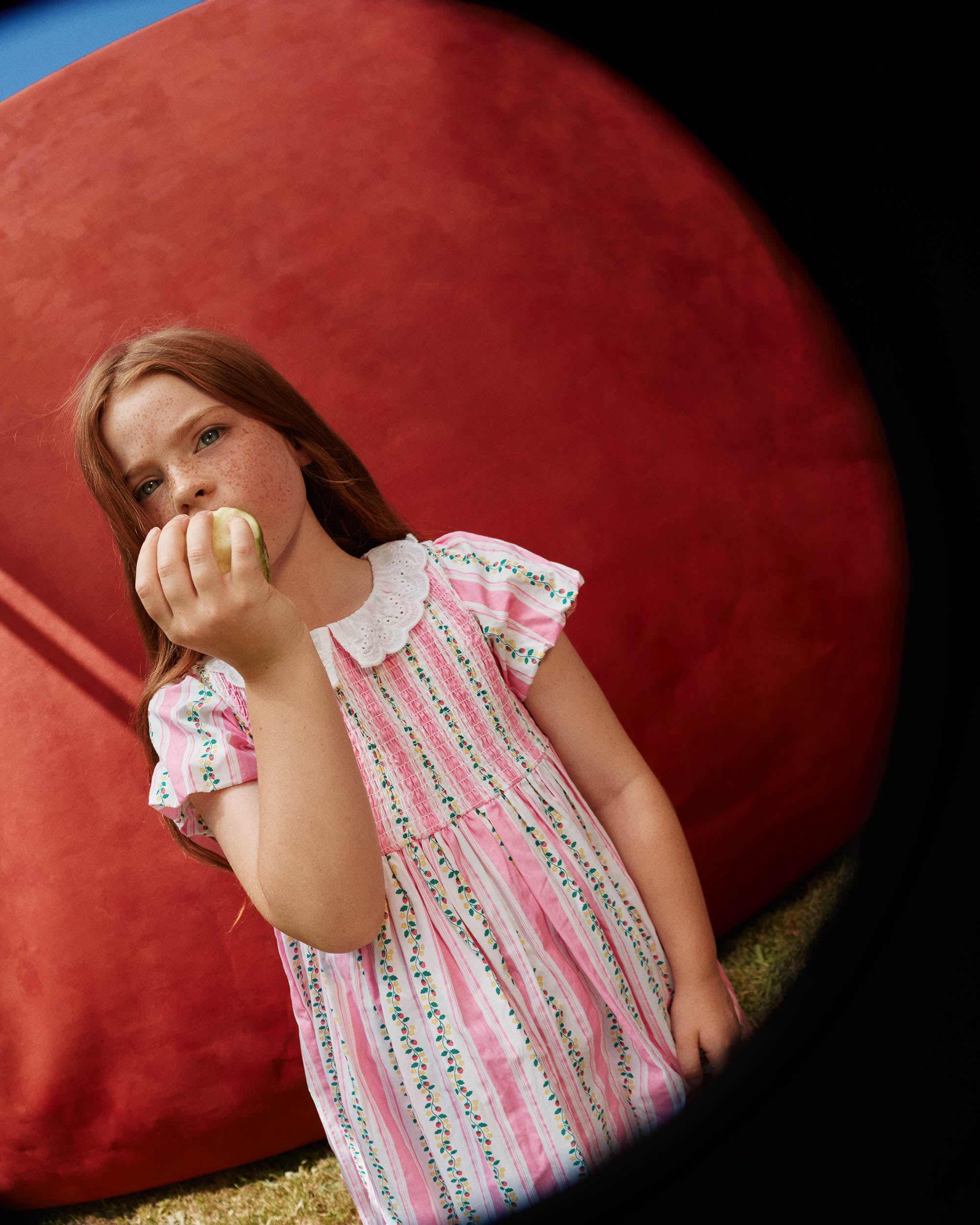ANTIQUE STRIPE STRAWBERRY FLO SMOCKED DRESS