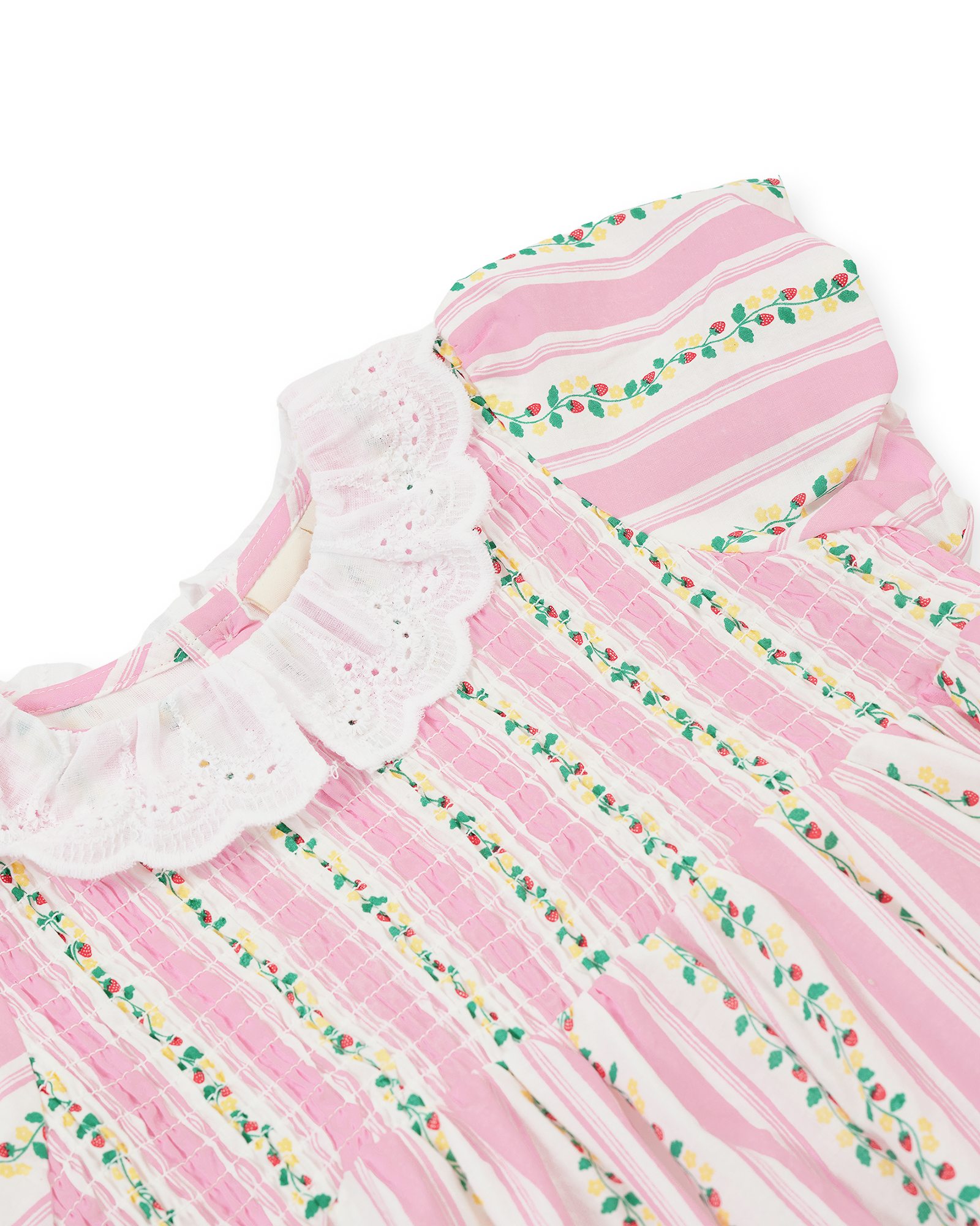 ANTIQUE STRIPE STRAWBERRY FLO SMOCKED DRESS