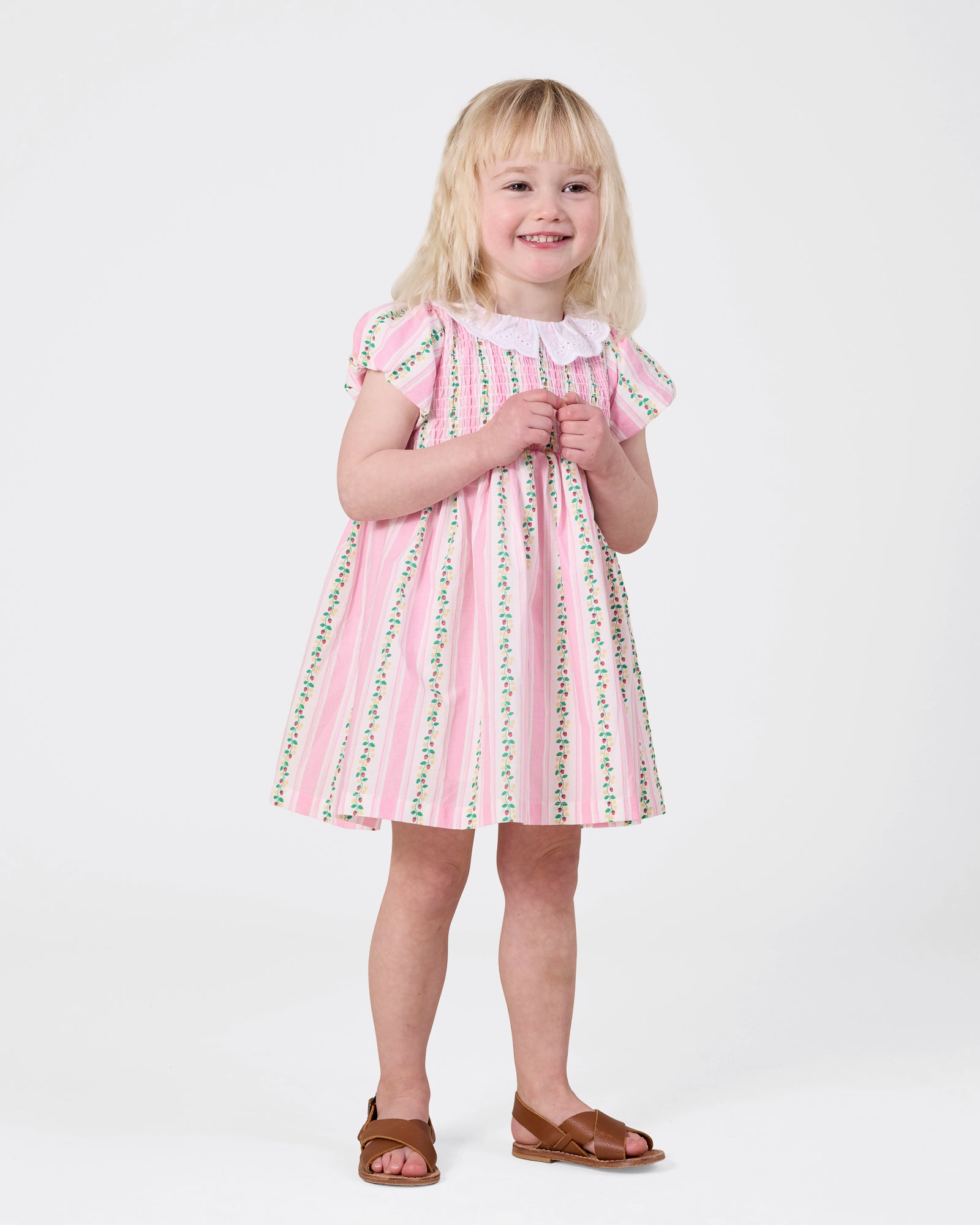 ANTIQUE STRIPE STRAWBERRY FLO SMOCKED DRESS