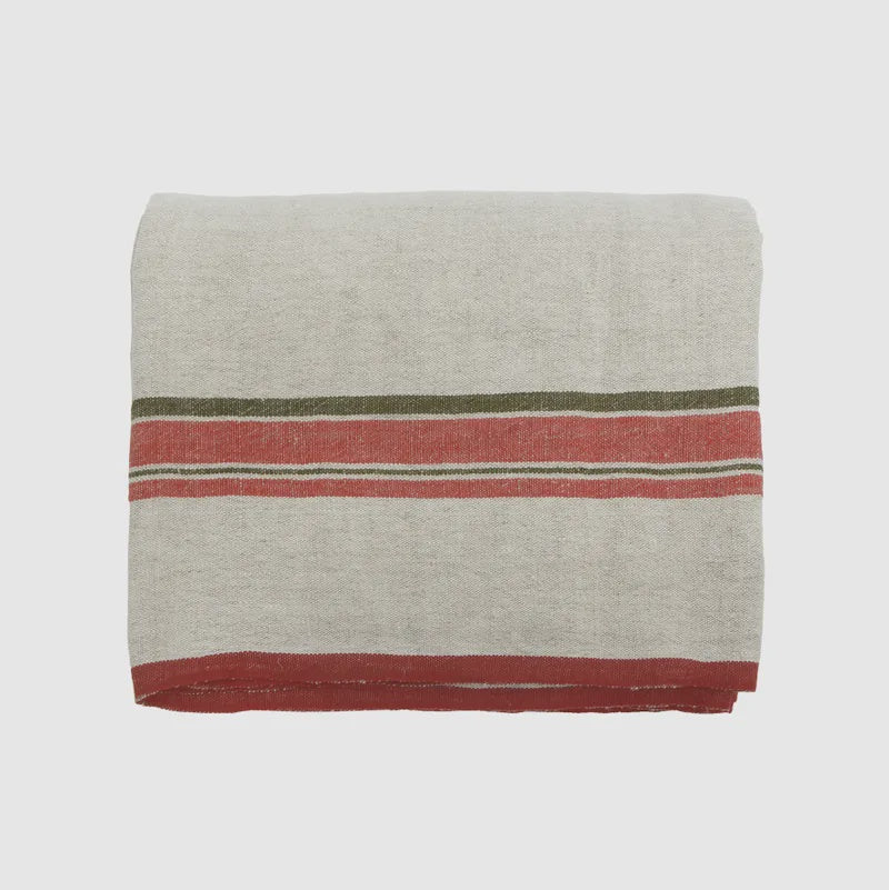 Red Selvedge Stripe Linen Tablecloth