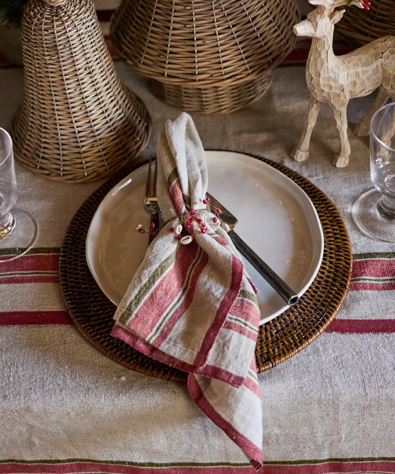 Red Selvedge Stripe Linen Napkin