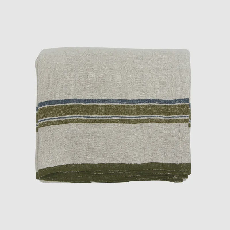 Green Selvedge Stripe Linen Tablecloth