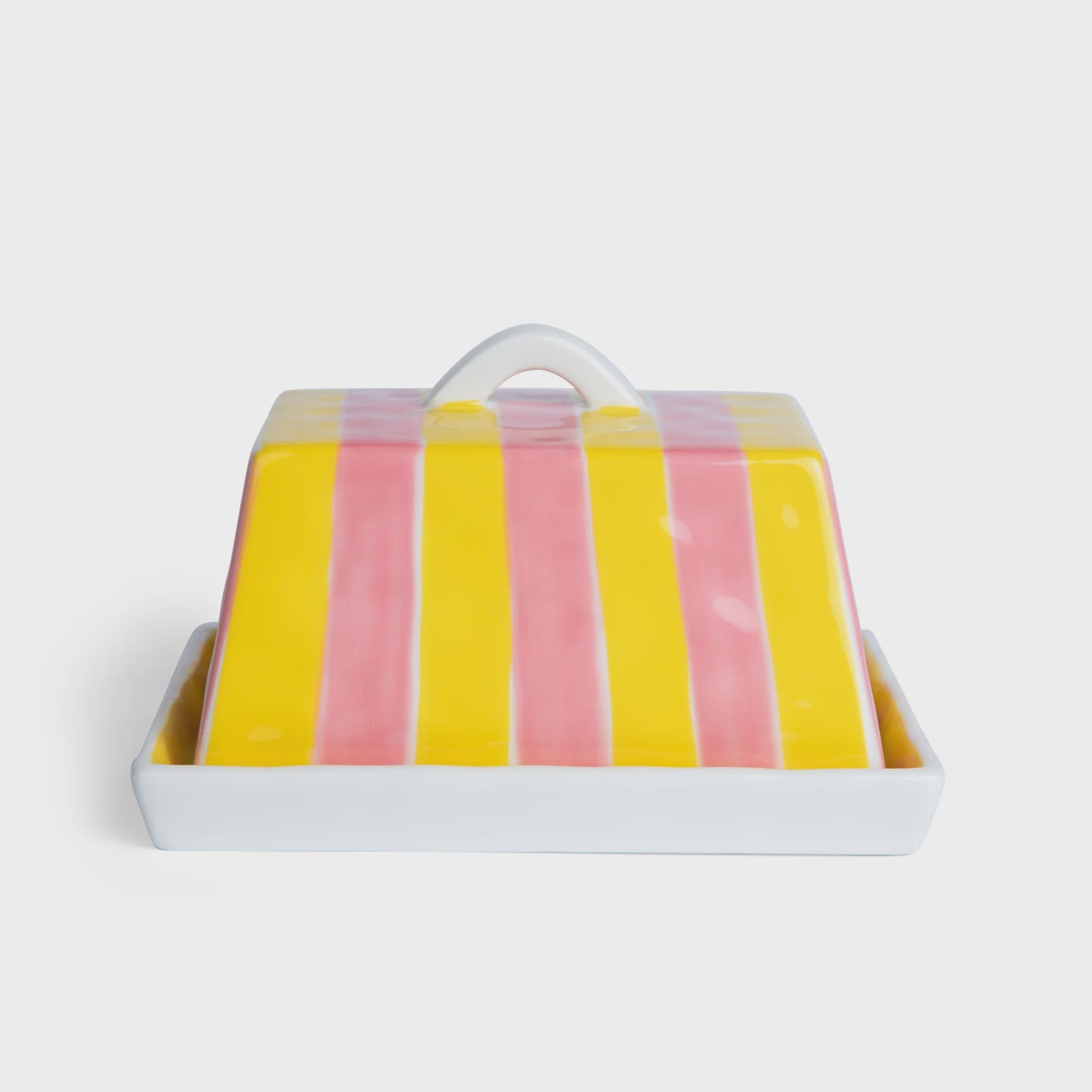 Large Ceramic Butter Dish | Pink & Yellow Stripe