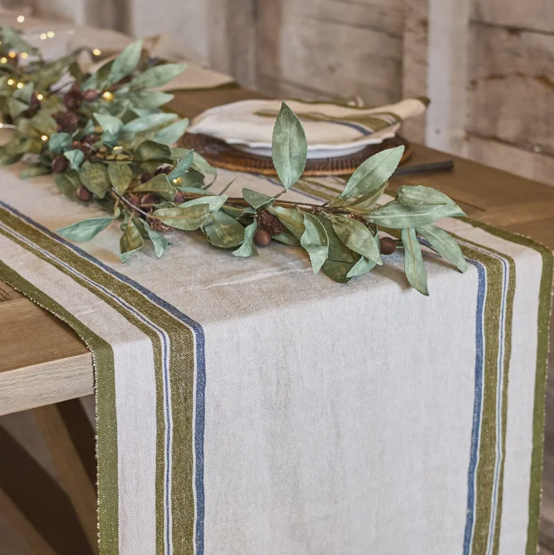 Green Selvedge Stripe Linen Table Runner