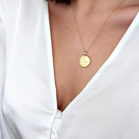 Pisces Zodiac Sign Necklace-Gold Plated-Crystal