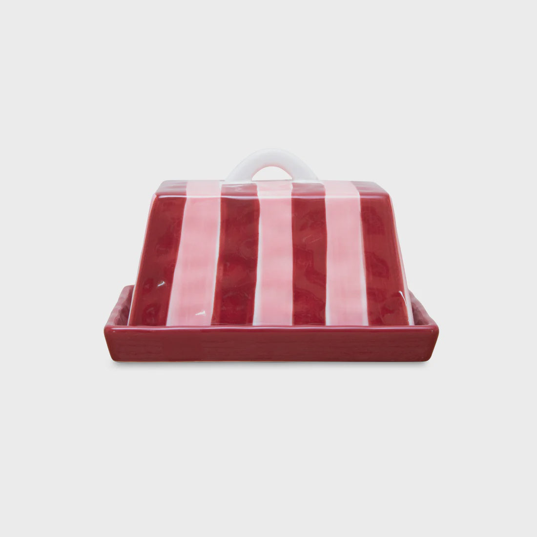 Large Butter Dish - Pink & Burgundy Stripe