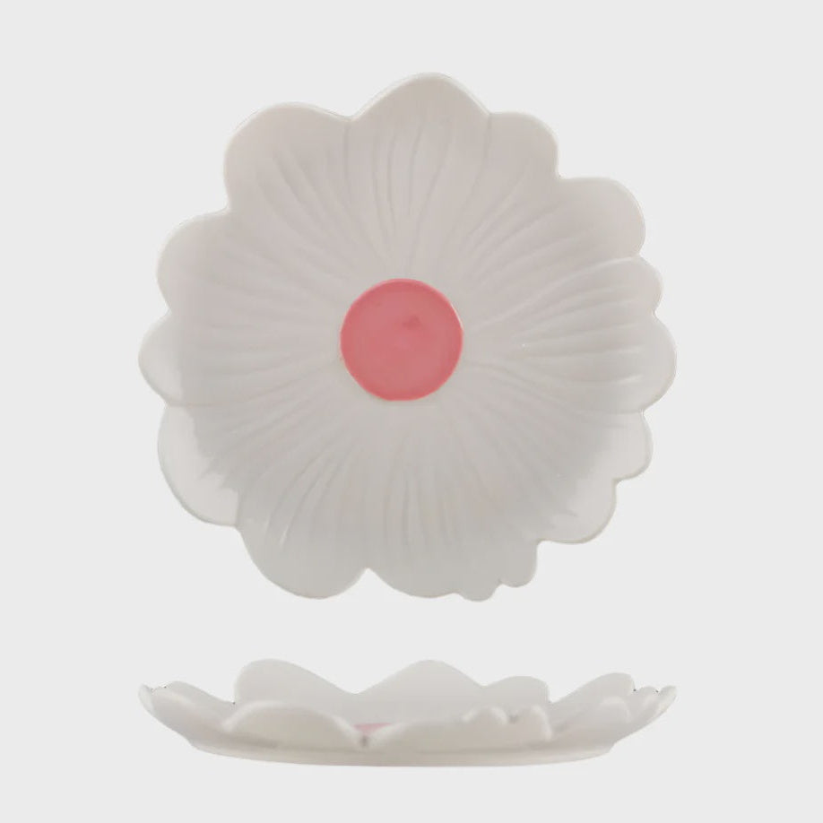 Ceramic Flower Plate | White with Pink