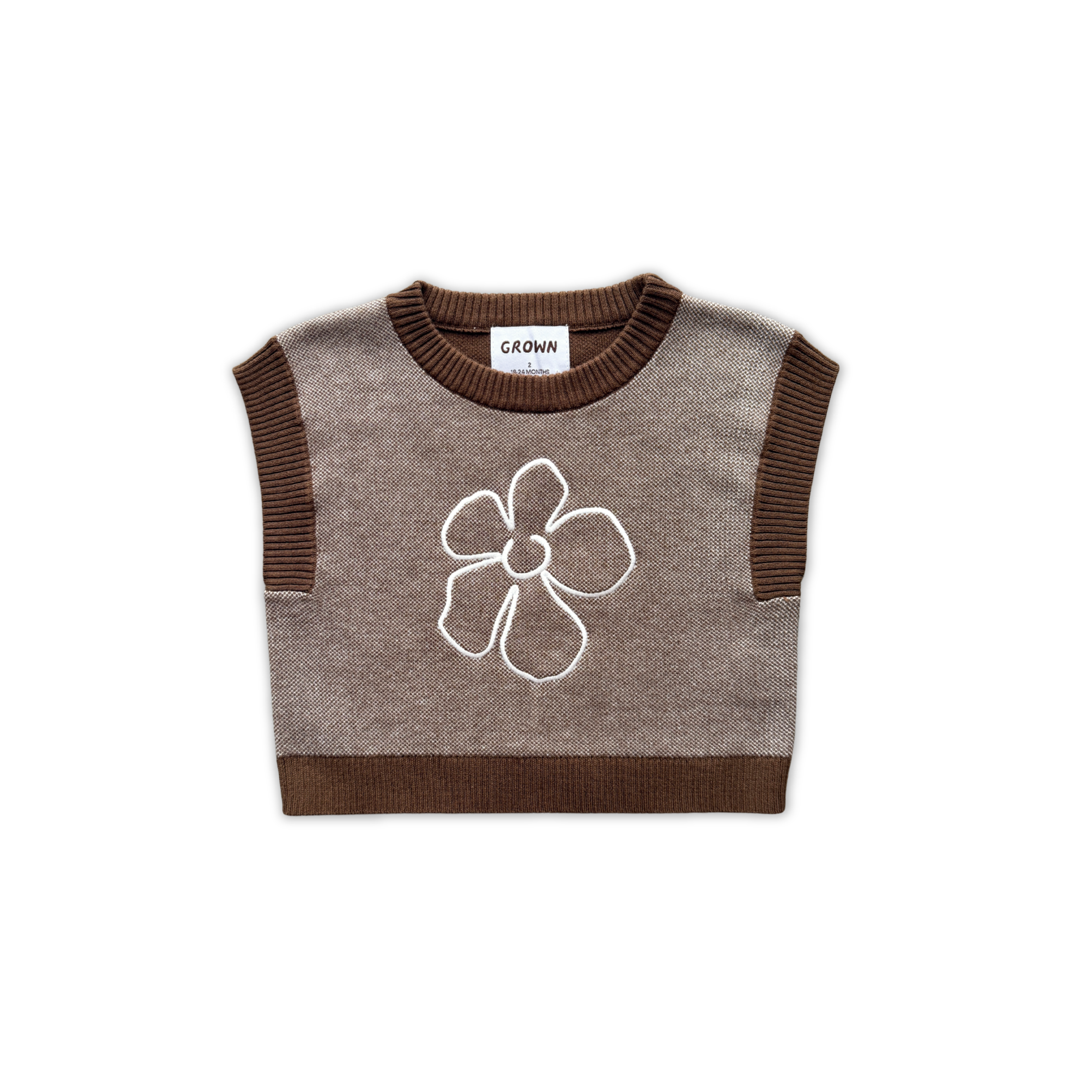 Organic Fields Embroidery Knit Vest - Espresso