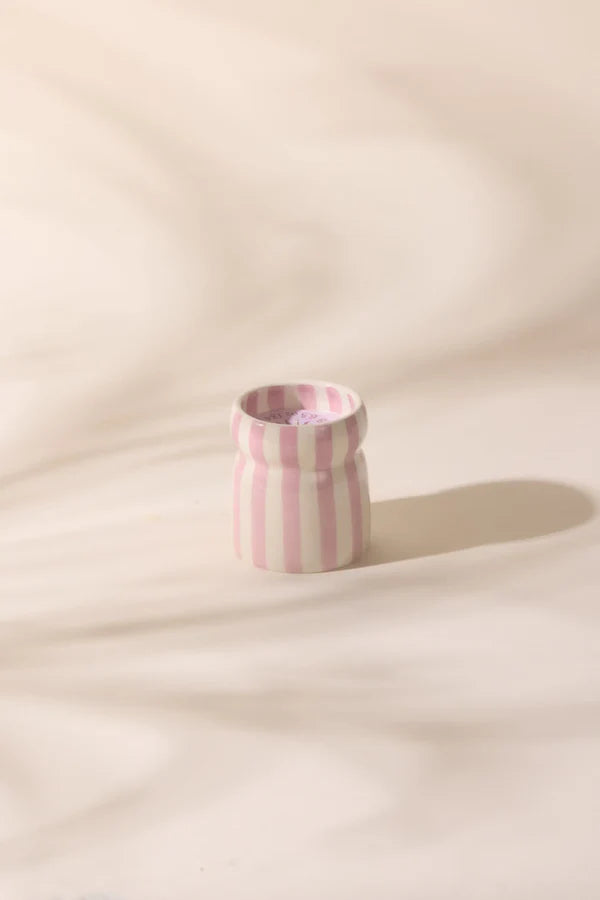 CABANA STRIPED CERAMIC CANDLE - GRECIAN SAND
