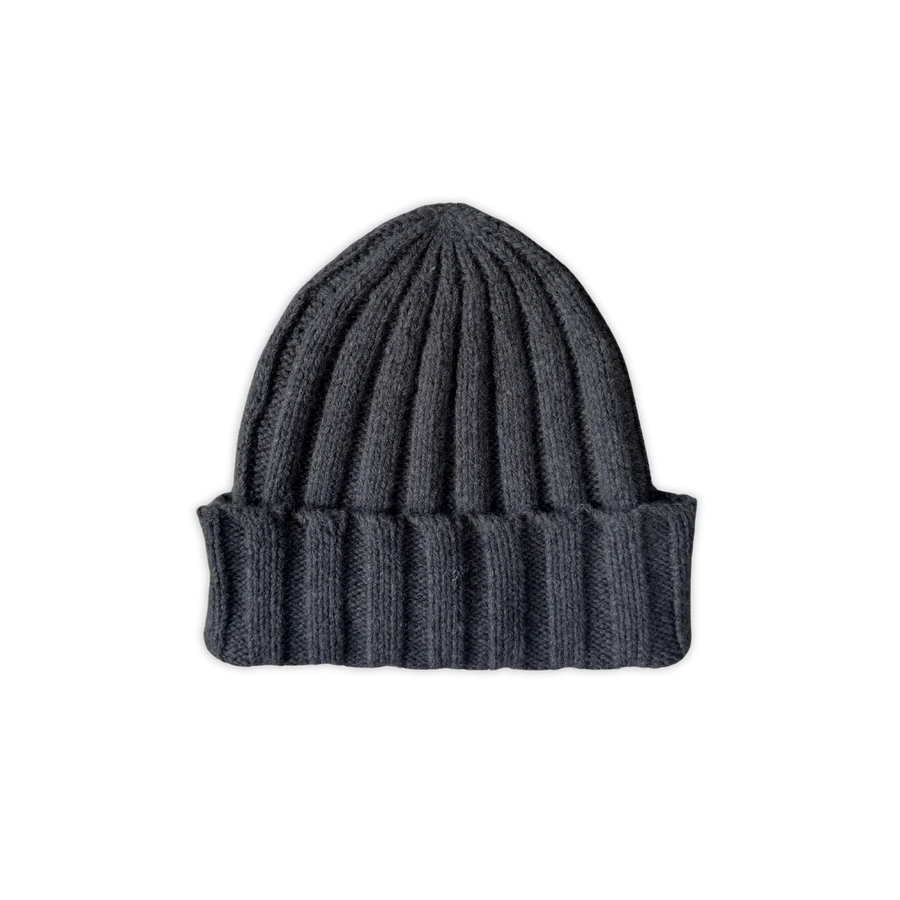 Merino Blend Rib Knit Beanie - Charcoal