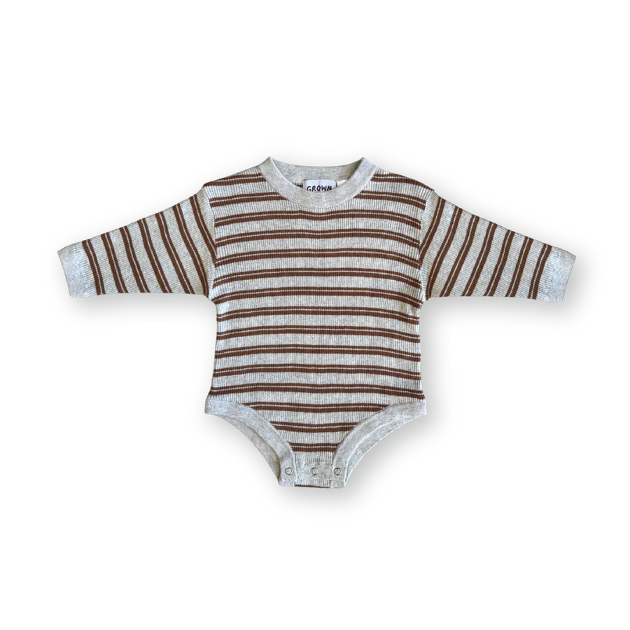 Ribbed Stripe Romper - Grey Marle/Brownie