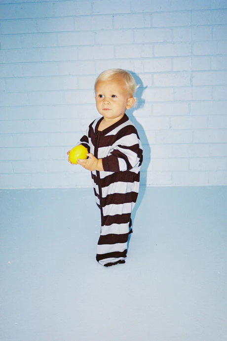 Organic Stripe Zipper Knit Starsuit - Plum & Haze