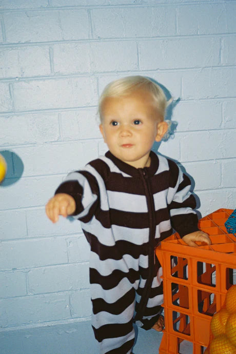 Organic Stripe Zipper Knit Starsuit - Plum & Haze