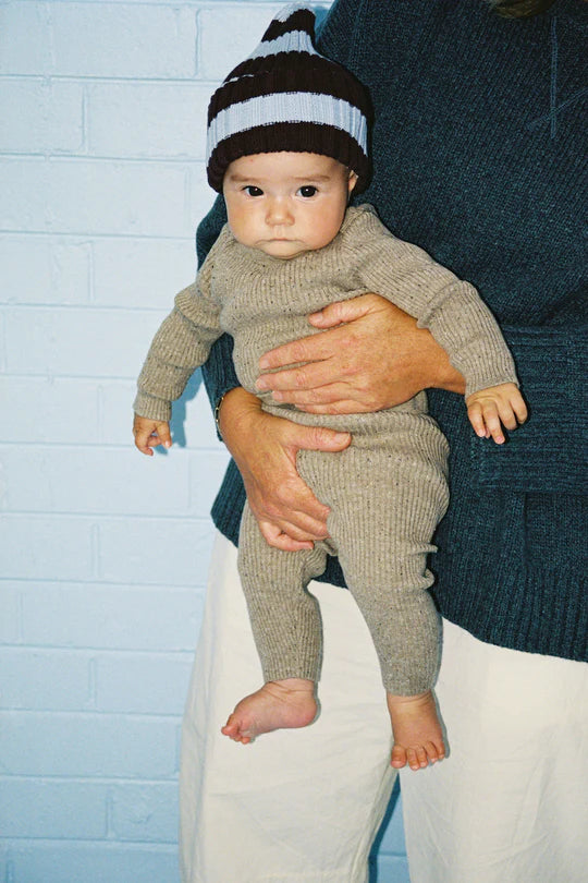 Organic Striped Pixie Knit Beanie - Plum & Haze