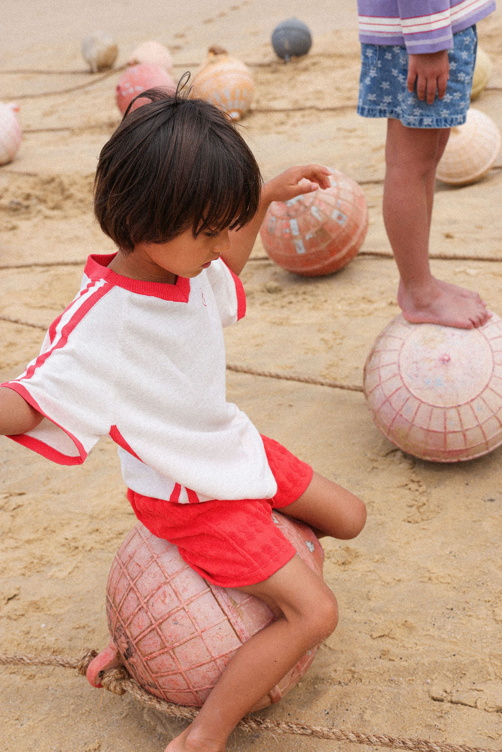 Organic Knitted Contrast Tee - Fiesta & Coconut