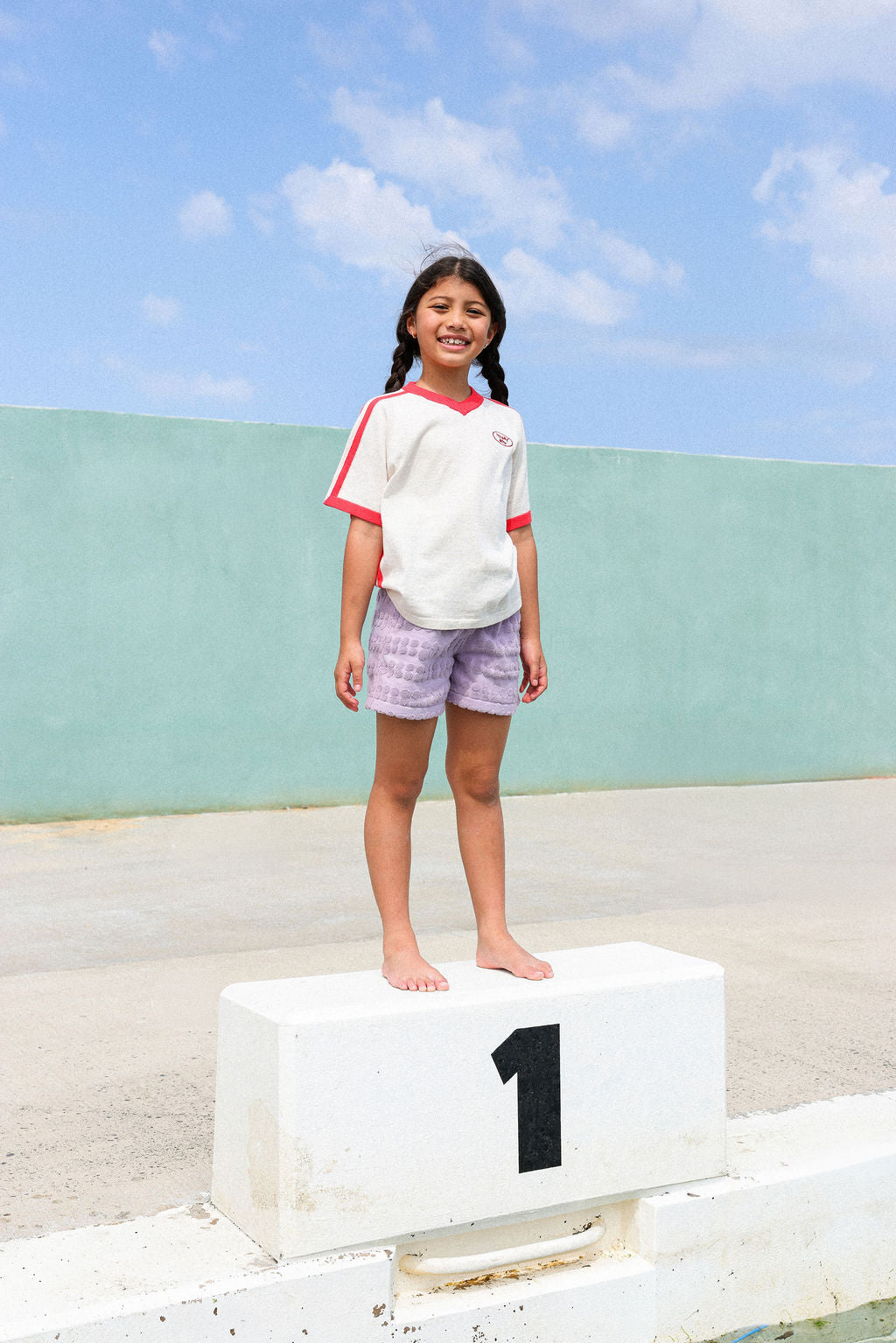 Organic Knitted Contrast Tee - Fiesta & Coconut