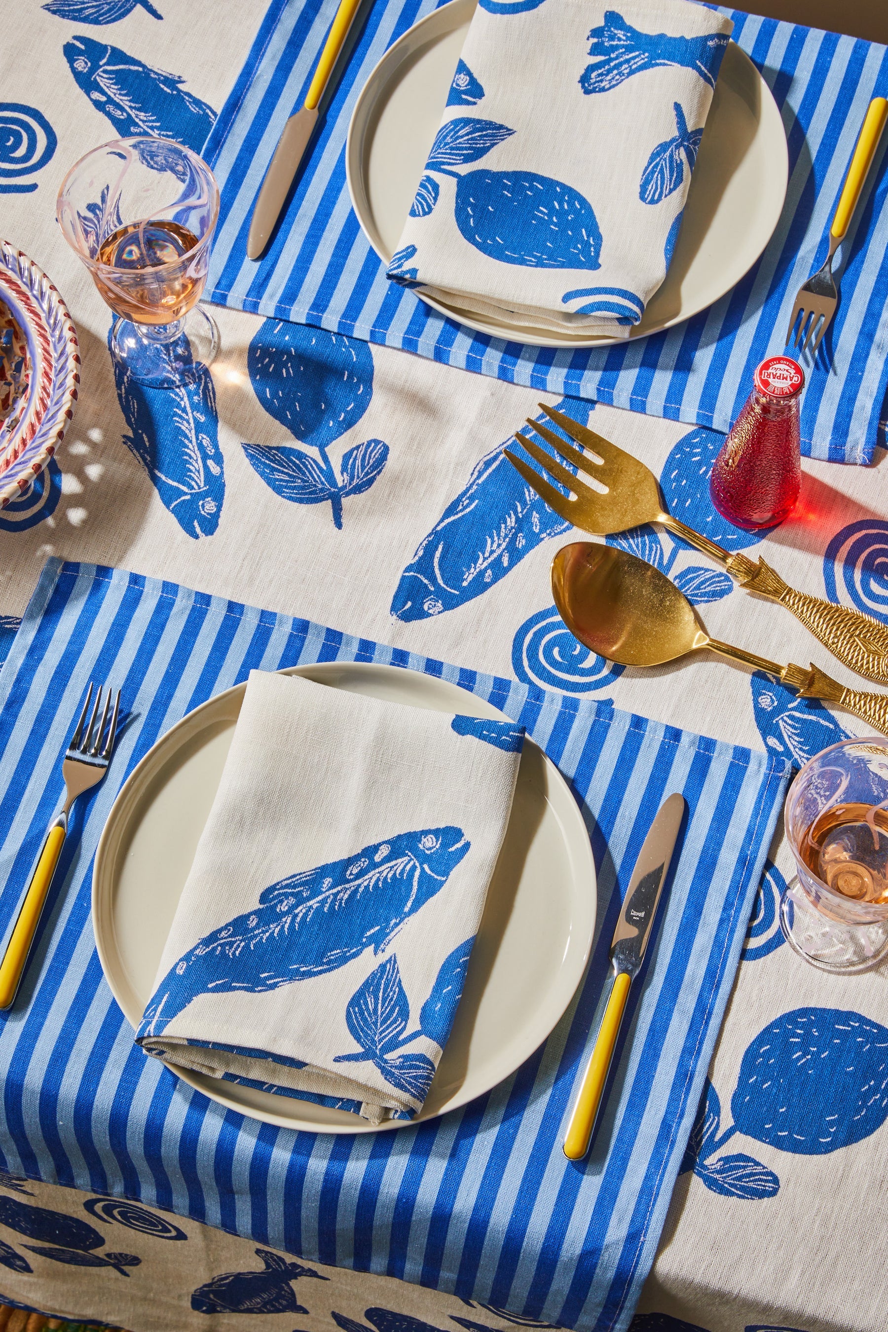 Sardines Blue Linen Napkins - Set of 4