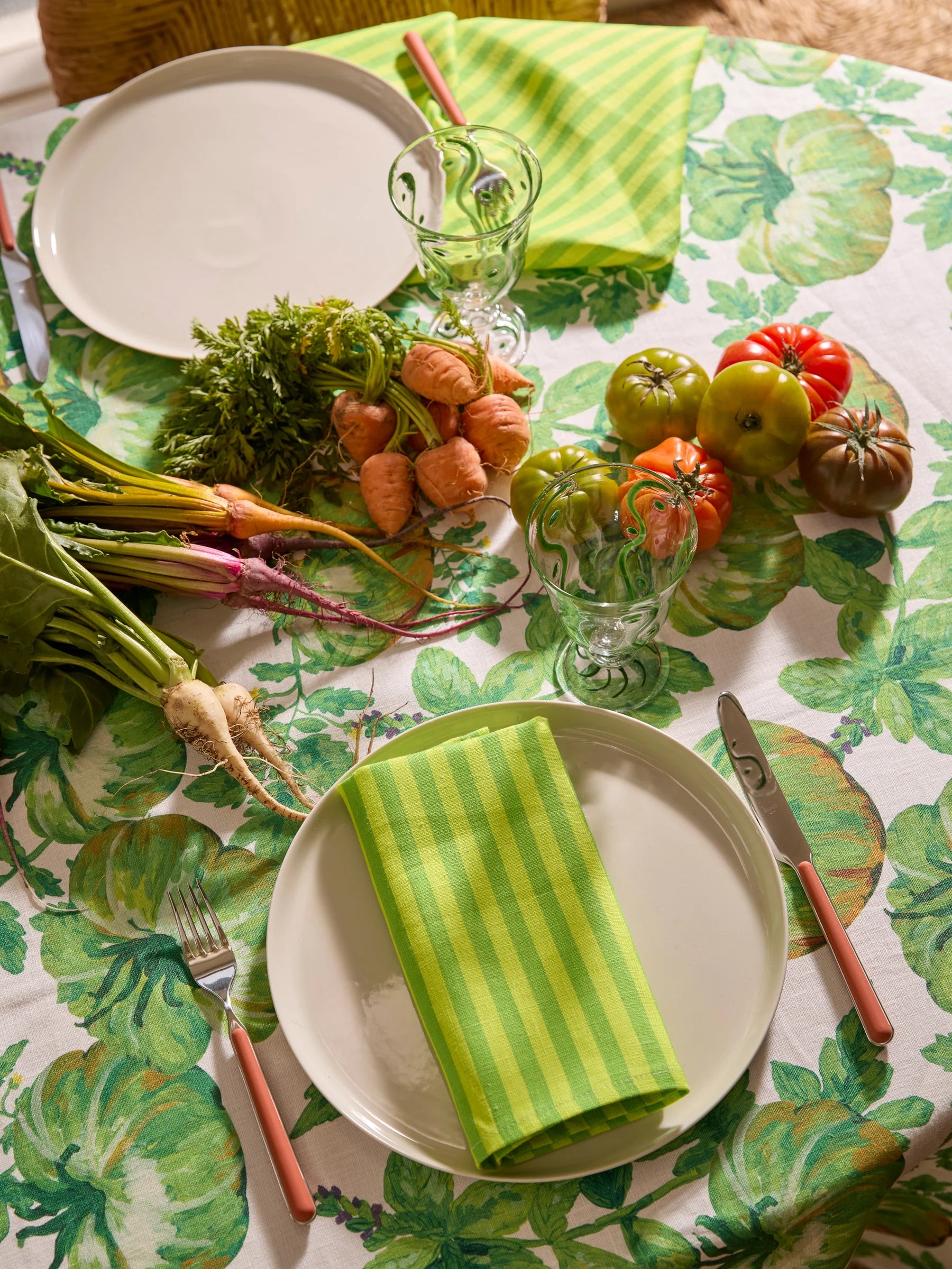Pinstripe Lime Linen Napkins - Set of 4
