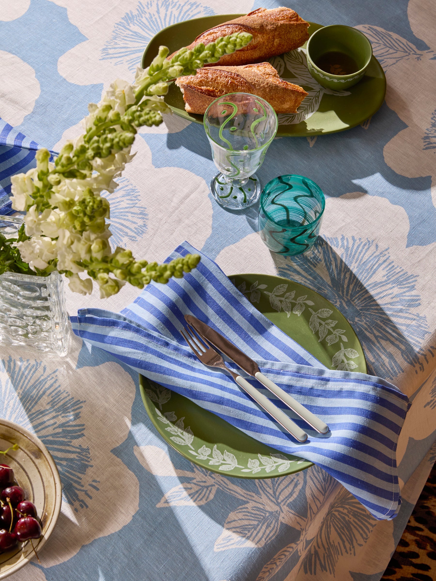 Pinstripe Blue Linen Napkins - Set of 4