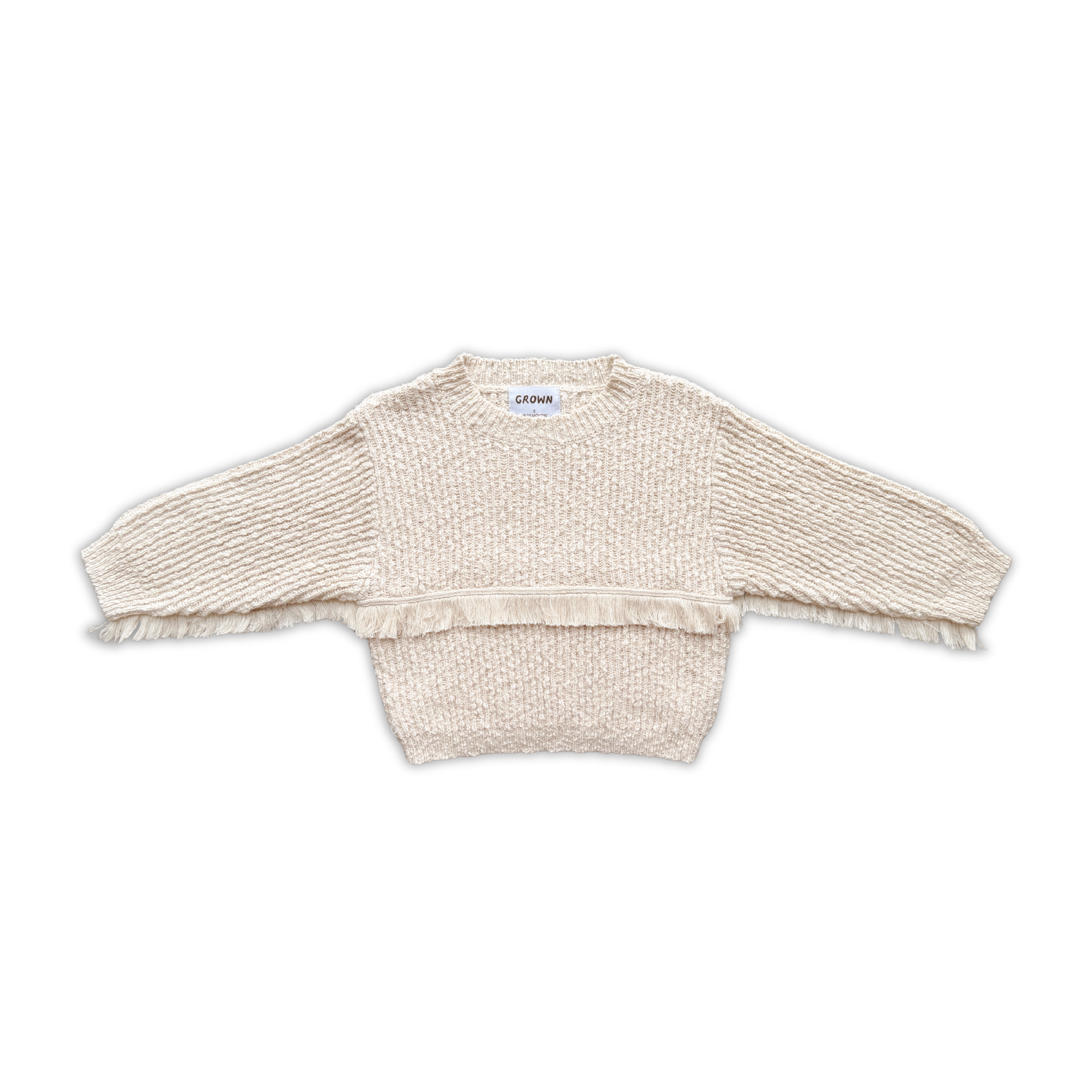 Organic Fringe Rib Knit Pull Over - Natural