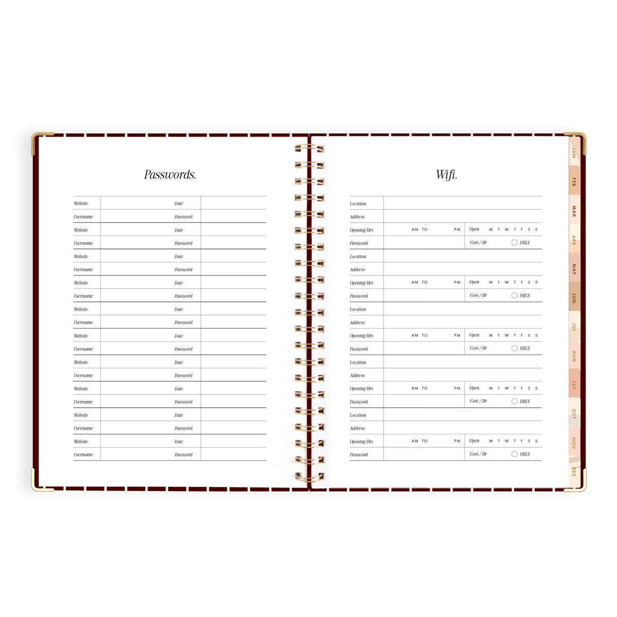 2027 A4 Academic Vertical Planner - Merlot Pinstripe