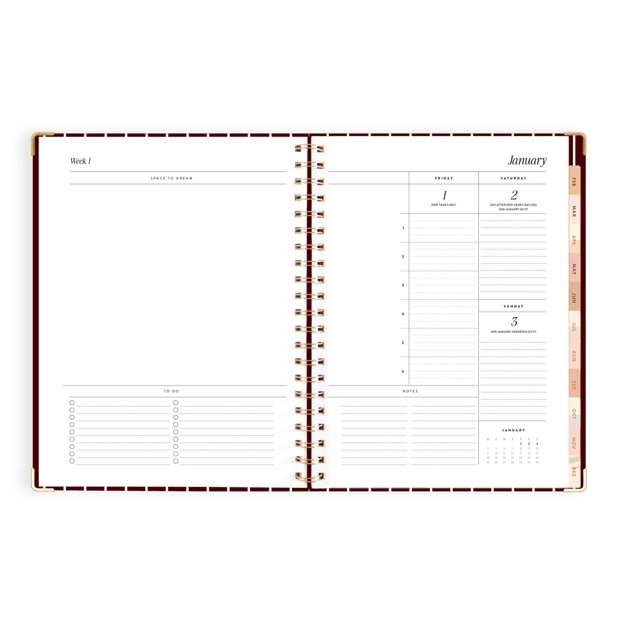 2027 A4 Academic Vertical Planner - Merlot Pinstripe