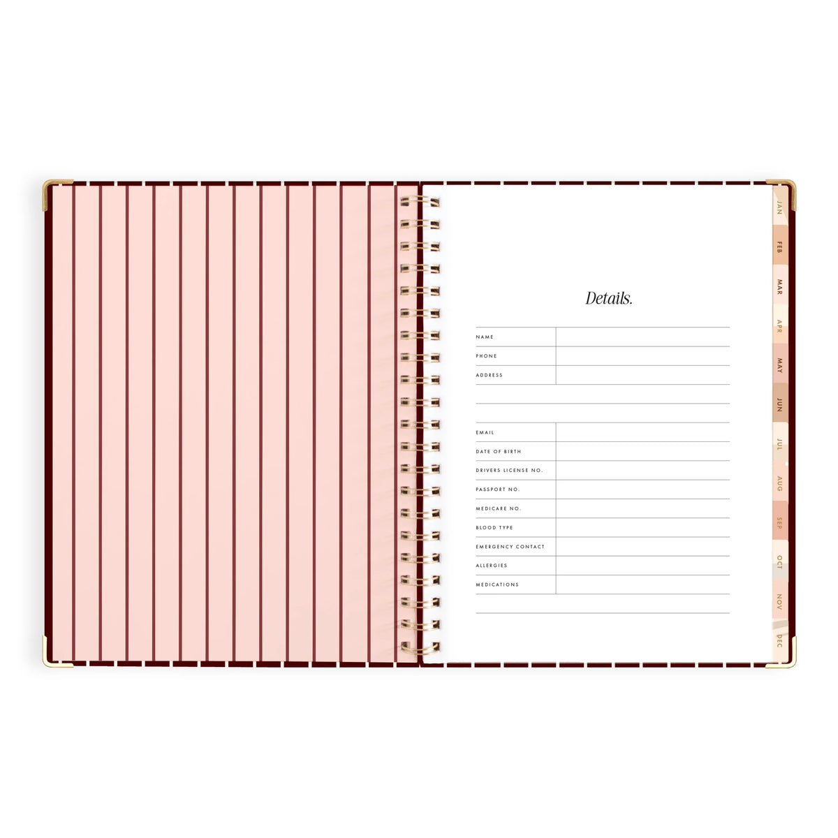 2027 A4 Academic Vertical Planner - Merlot Pinstripe