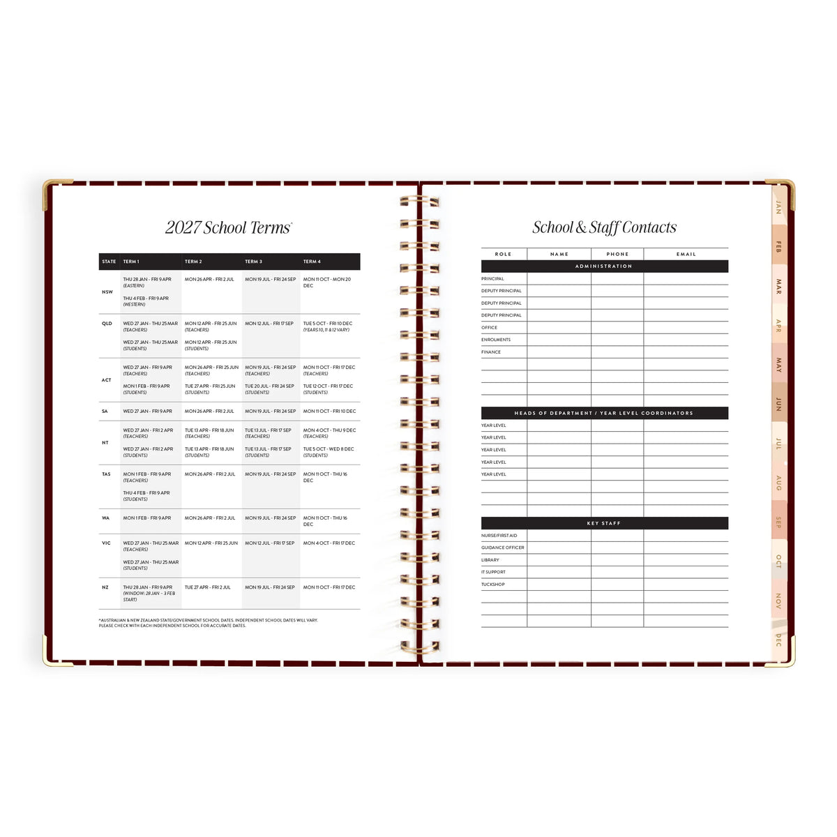 2027 A4 Academic Vertical Planner - Merlot Pinstripe