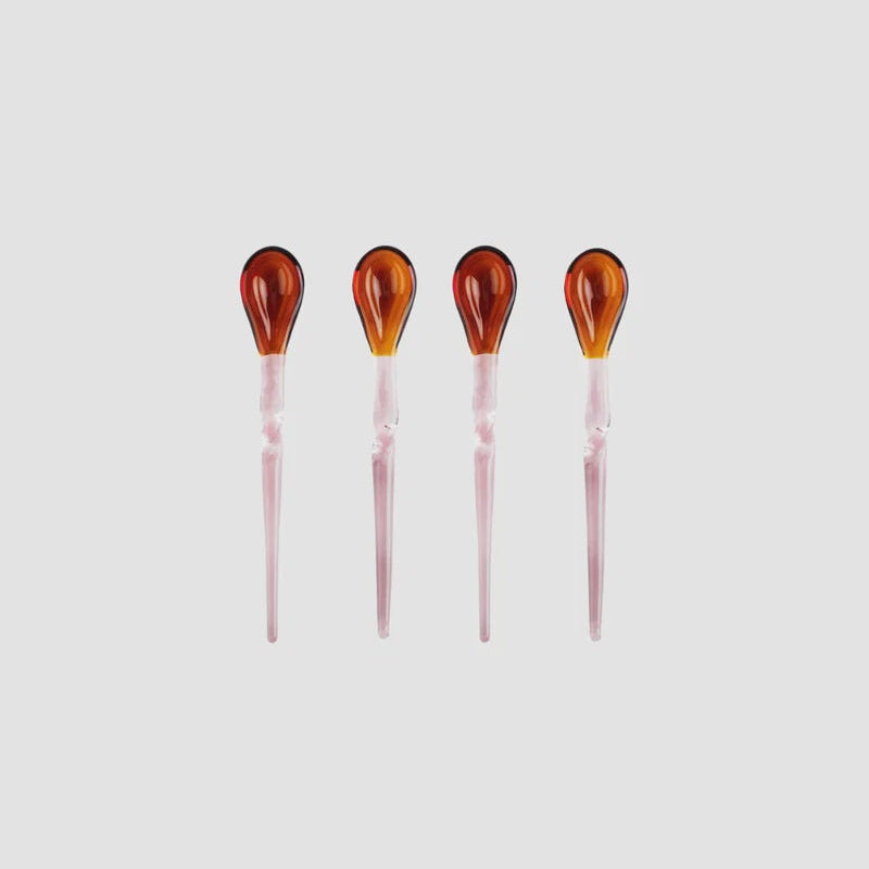 Broste Cutlery Swirly Teaspoon Set of 4 - Pink/ Brown