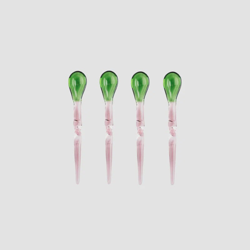Broste Cutlery Swirly Teaspoon Set of 4 - Pink/ Green