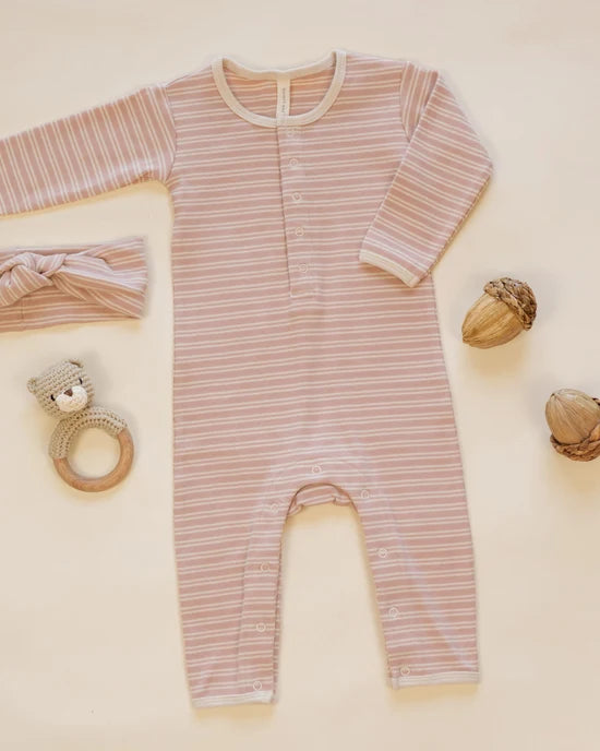 Ribbed Baby Jumpsuit - Dusty Rose Microstripe