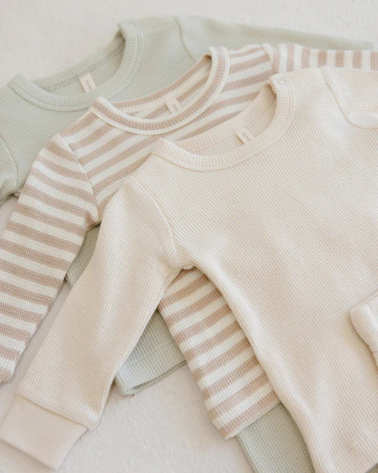 Waffle Top + Pant Set || Oat Stripe