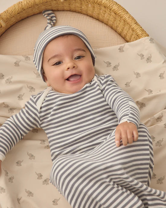 Knotted Baby Gown + Hat Set || Ocean Stripe