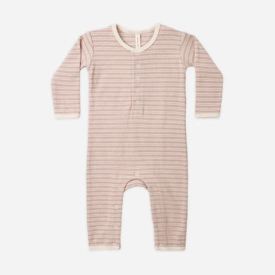 Ribbed Baby Jumpsuit - Dusty Rose Microstripe