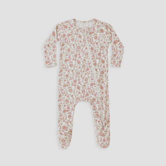 Bamboo Zip Footie - Bloom/Ivory