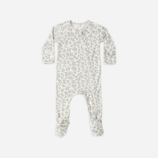 Bamboo Zip Footie || Blue Floral