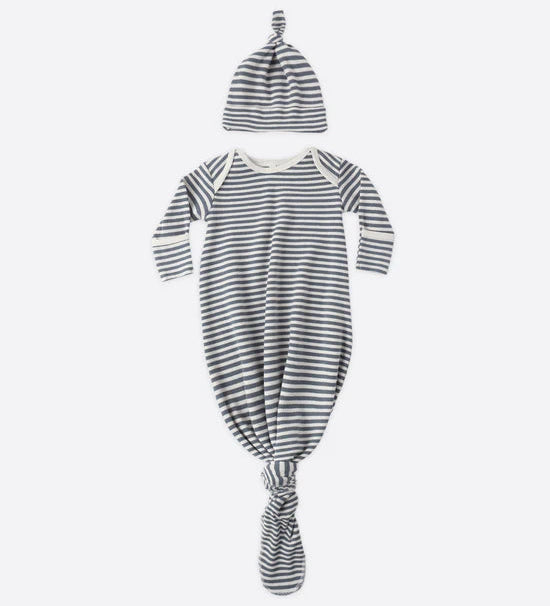 Knotted Baby Gown + Hat Set || Ocean Stripe