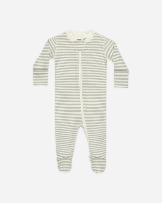 Zip Long Sleeve Sleeper Footie ||  Sage Stripe
