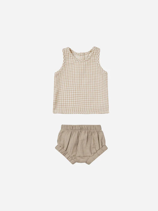 Woven Tank & Short Set - Oat Gingham