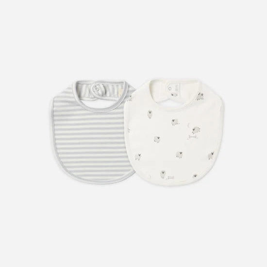 Jersey Snap Bib, 2 Pack Sheep, Cloud Stripe