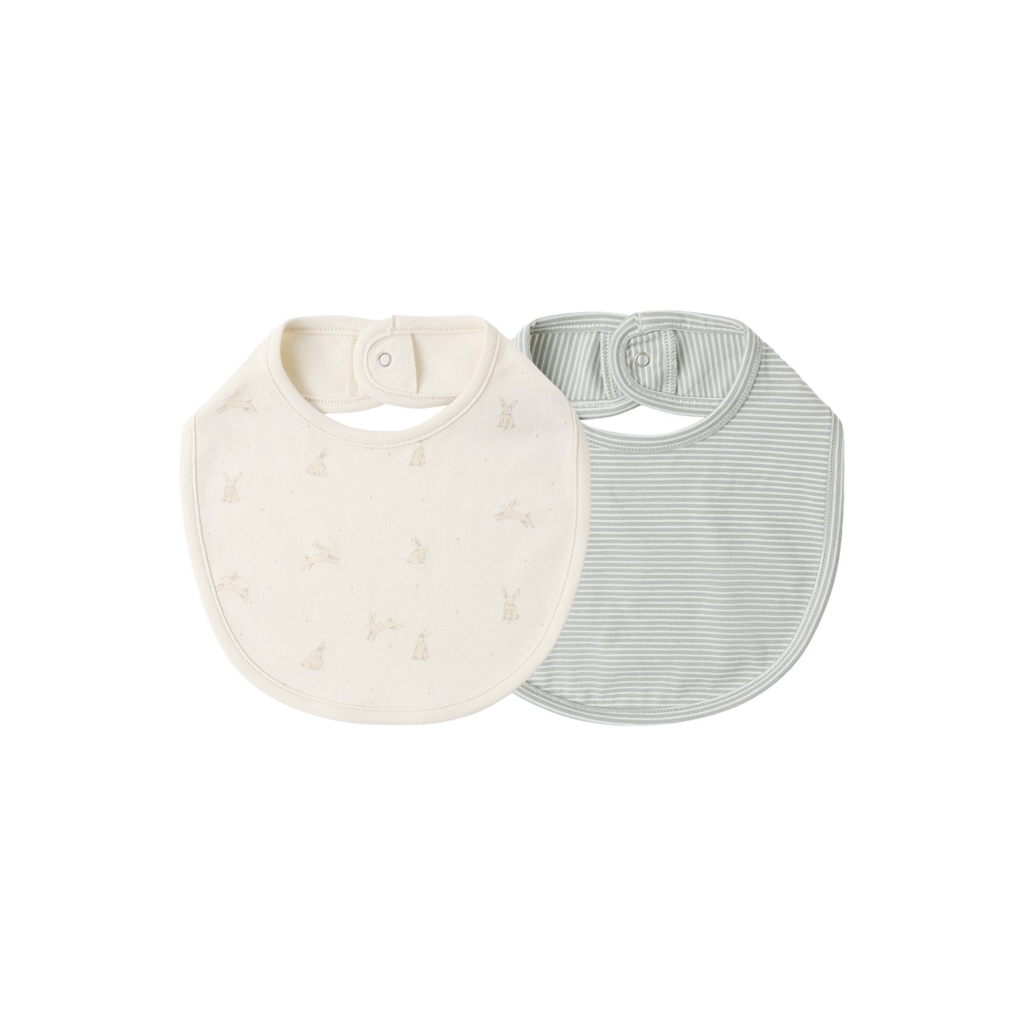 Jersey Snap Bib Pack || Bunnies, Sage Microstripe - Addy & Lou